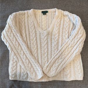 J. Crew Women's V-Neck Vintage 100% Cotton Cable Knit Sweater in Cream